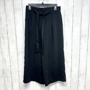 Zara Pants Women Size Small Linen Wide Leg Black High Waisted Trousers Tied